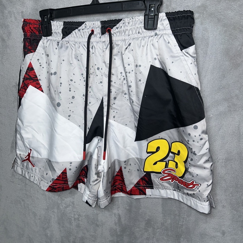 Jordan Mens Essentials 5" Poolside Shorts Large Cement Grey Fire Red 23 Sport L